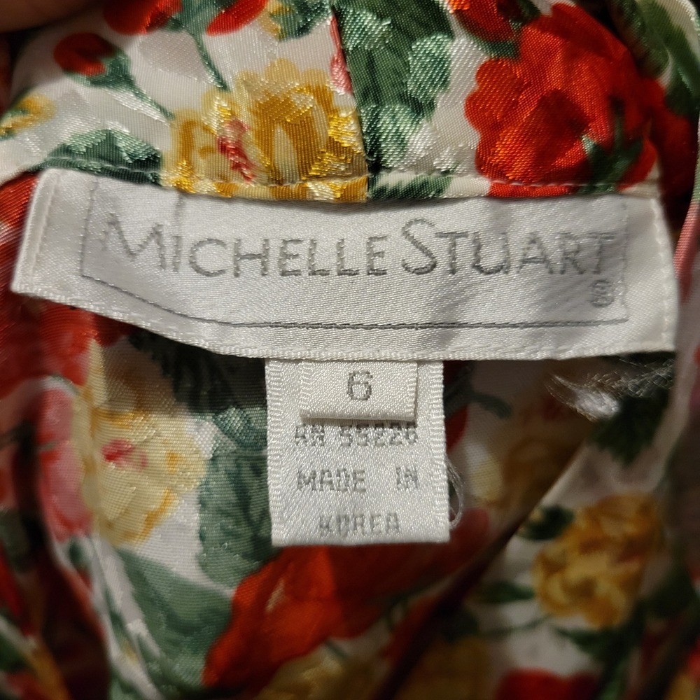 Vtg 80s Michelle Stuart Sz 6 Roses Floral Pleat-front blouse office maximalist - Picture 3 of 8